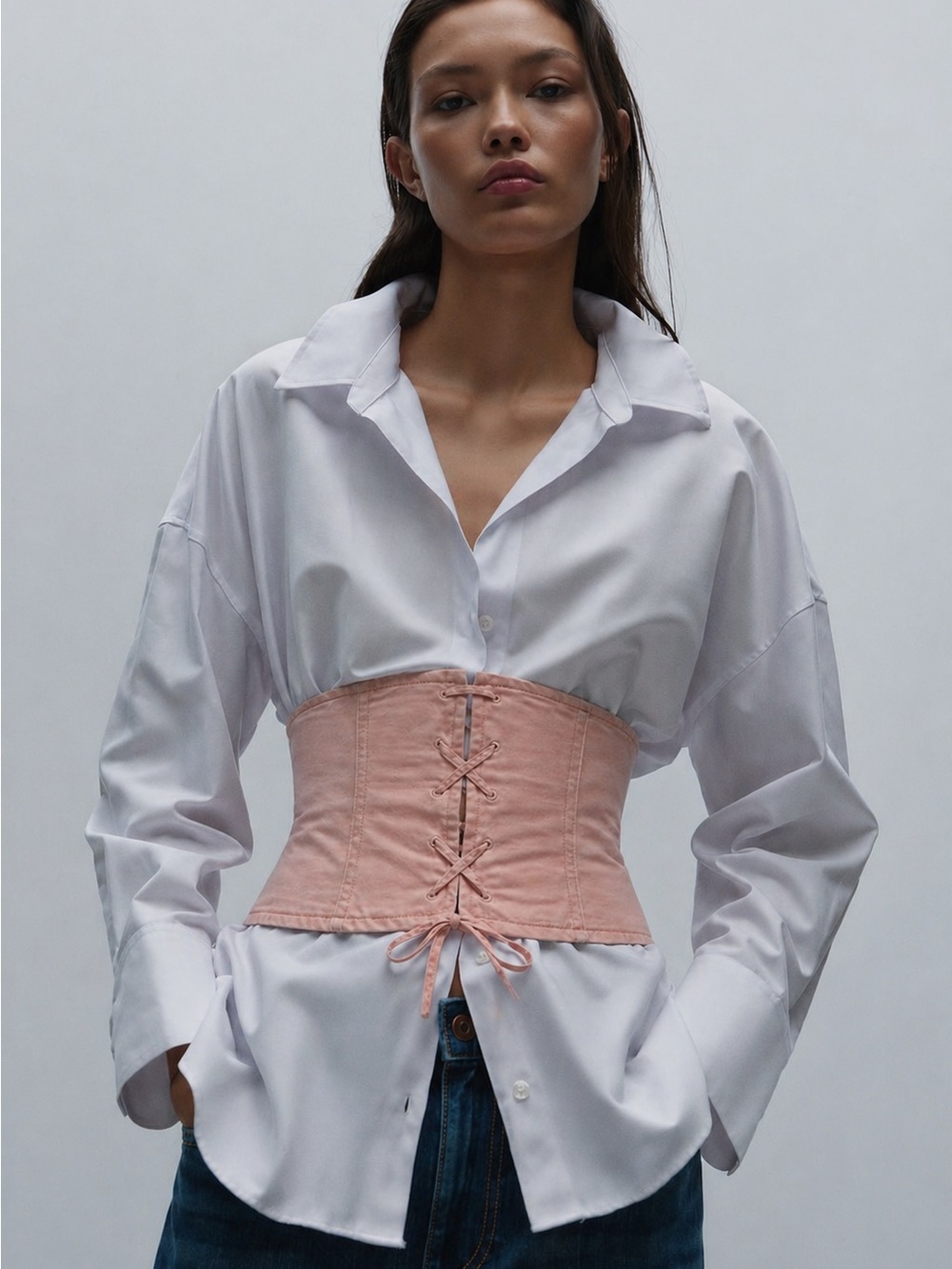 Wilfred Audra Corset Belt Pink Lace-Up Waist Cincher Aritzia Size XXS Cotton